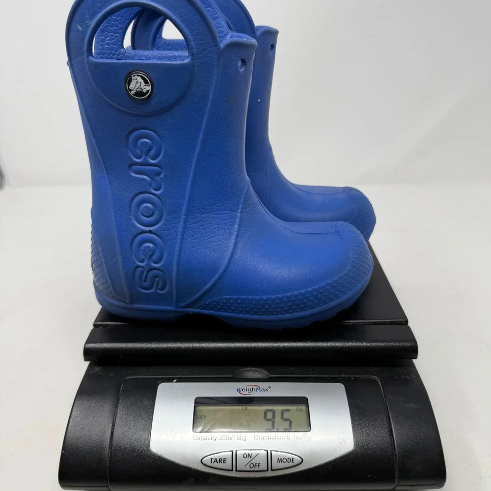 Crocs Kids Handle It Rain Boots Blue Waterproof Pull On Shoes C10 Size 10
